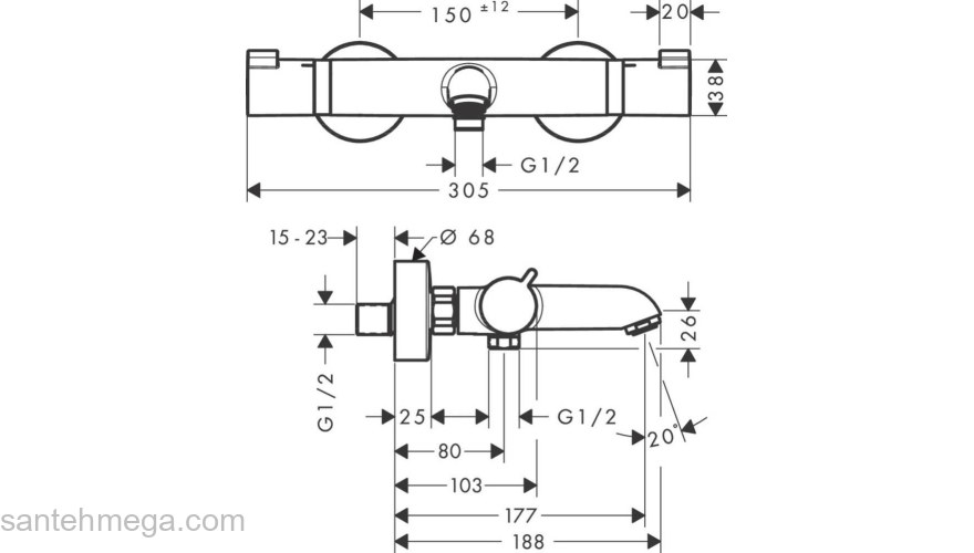 Термостат для ванны Hansgrohe Ecostat Comfort 13114990, полированное золото. Фото