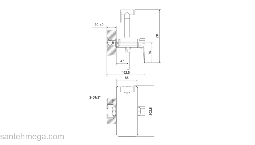 Встраиваемый смеситель с гигиеническим душем полка Axes IDDIS AXESBSHi08. Фото