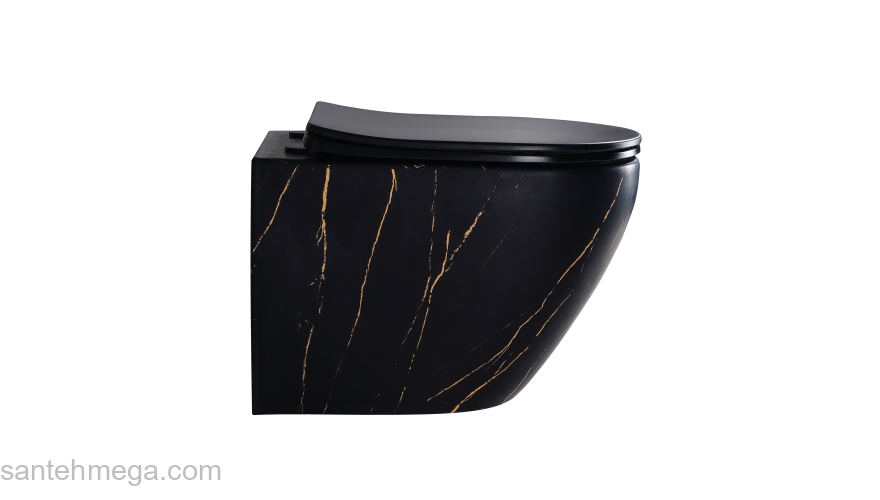 Унитаз подвесной безободковый EVA GOLD EG505Black-G Черное Золото матовый. Фото