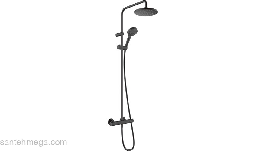 Душевая система Showerpipe 200 1jet с термостатом Hansgrohe Vernis Blend 26276670, матовый черный. Фото