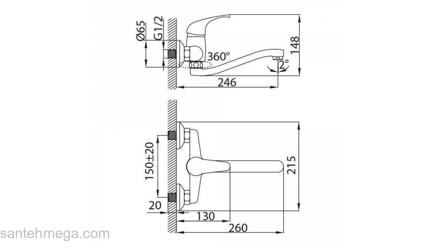 Настенный смеситель для кухни латунь Davis Milardo DAVSB00M09. Фото