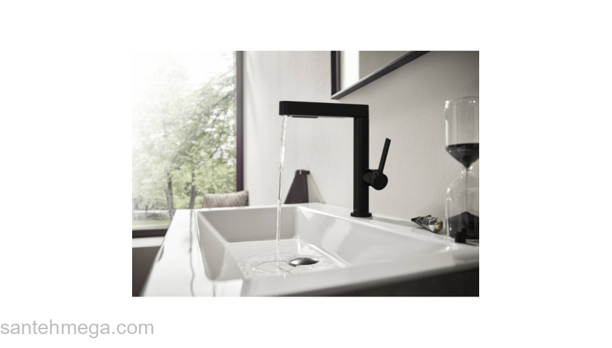 Finoris Смеситель для раковины, однорычажный, 230 с вытяжным душем 2jet, со сливным клапаном Push-Open 76063670, матовый черный. Фото