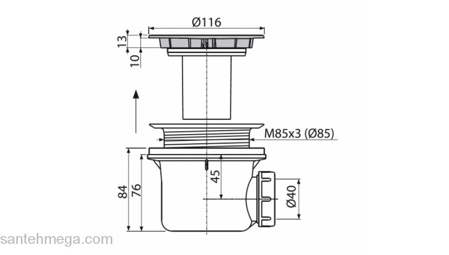 Сифон для душевого поддона ALCAPLAST A49CR. Фото
