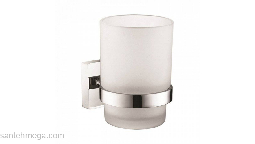 Подстаканник одинарный настенный матовое стекло сплав металлов Amur Milardo AMUSMG0M45 для ванной комнаты. Фото