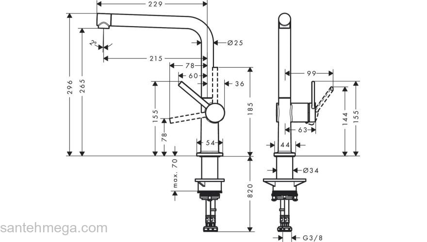Кухонный смеситель Hansgrohe Talis M54 однорычажный, 270, 1jet 72840670, матовый черный. Фото
