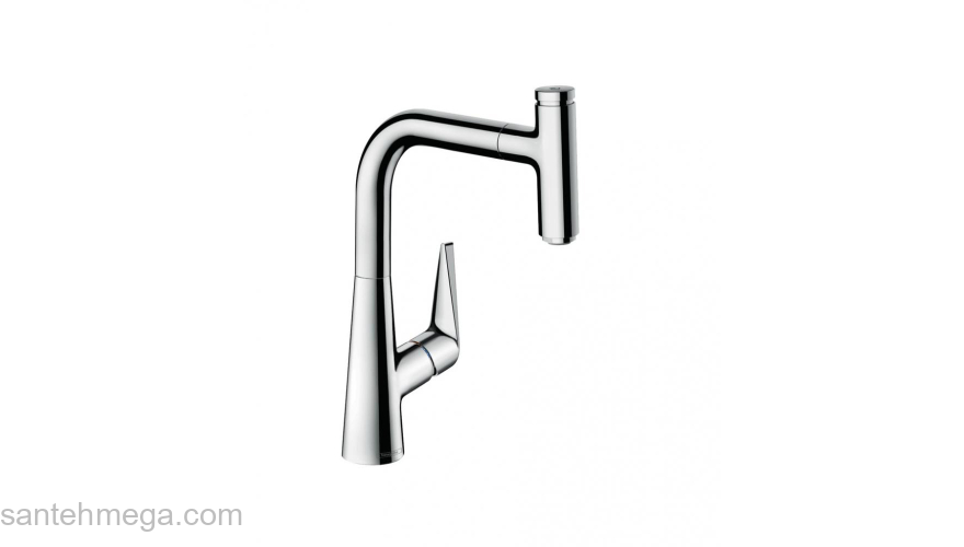 Кухонный смеситель однорычажный, 220, с вытяжным изливом, 1jet Hansgrohe 72822000, хром. Фото