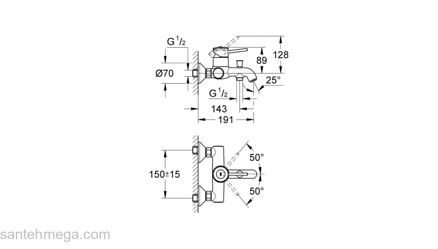 Смеситель для ванны GROHE BauClassic 32865000. Фото
