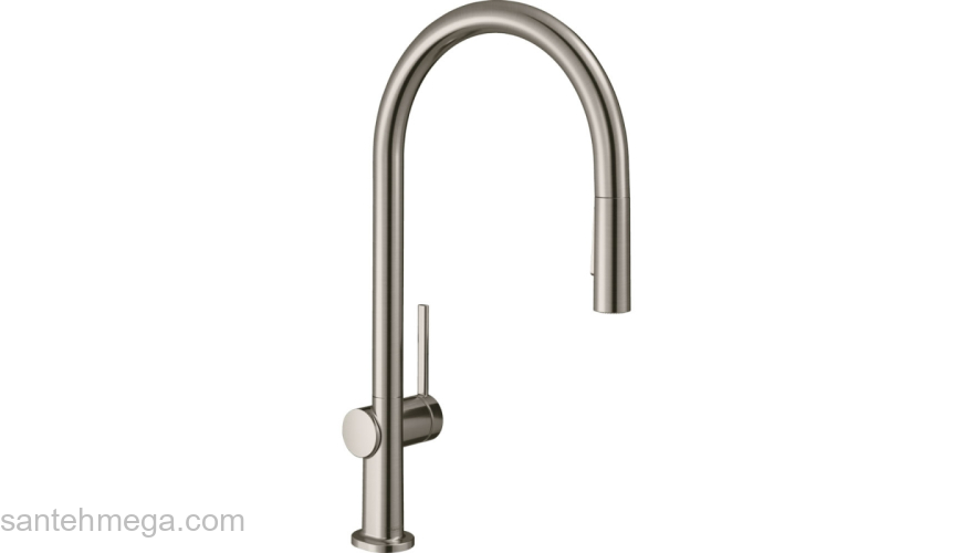 Кухонный смеситель однорычажный, 210, с вытяжным душем, 2jet, sBox Hansgrohe 72801800, под сталь. Фото