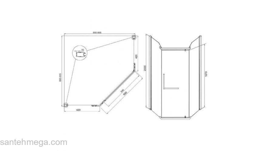 Душевое ограждение MIRSANT Arena Pentagon 90. Фото