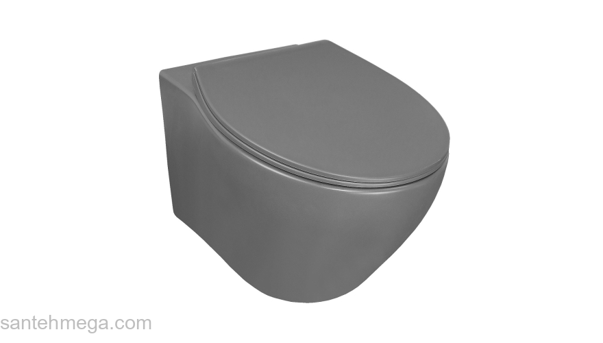 Унитаз подвесной Azario Keras 370х520х360 безободковый, с быстросъемным сиденьем микролифт, серый матовый (AZ-99046G). Фото