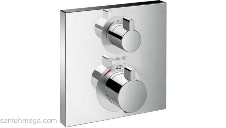 Термостат с запорным вентилем Hansgrohe Ecostat Square 15712000. Фото