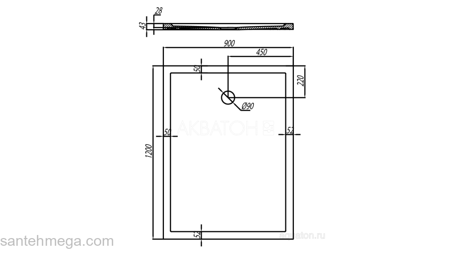 Душевой поддон Акватон Калифорния 120х90 прямоугольный белый 1A714336CA010. Фото