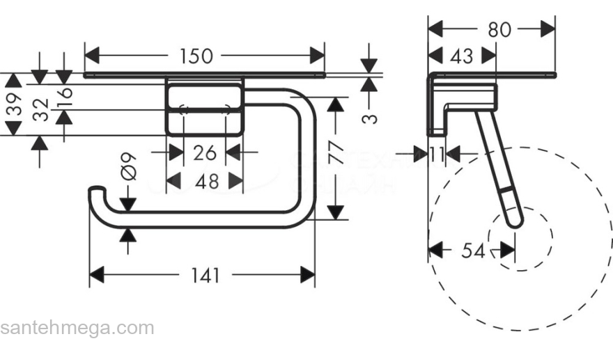 Держатель туалетной бумаги с полкой AddStoris Hansgrohe 41772700, матовый белый для ванной комнаты. Фото
