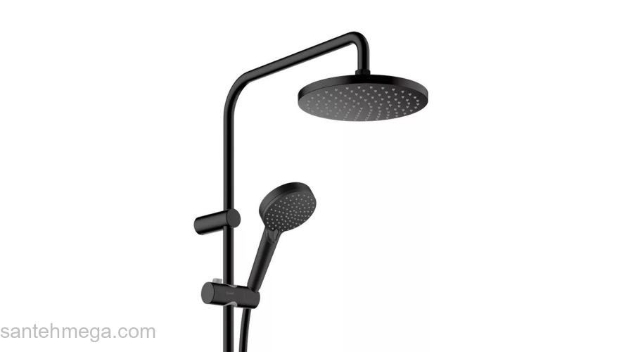 Душевая система Showerpipe 200 1jet с термостатом Hansgrohe Vernis Blend 26276670, матовый черный. Фото