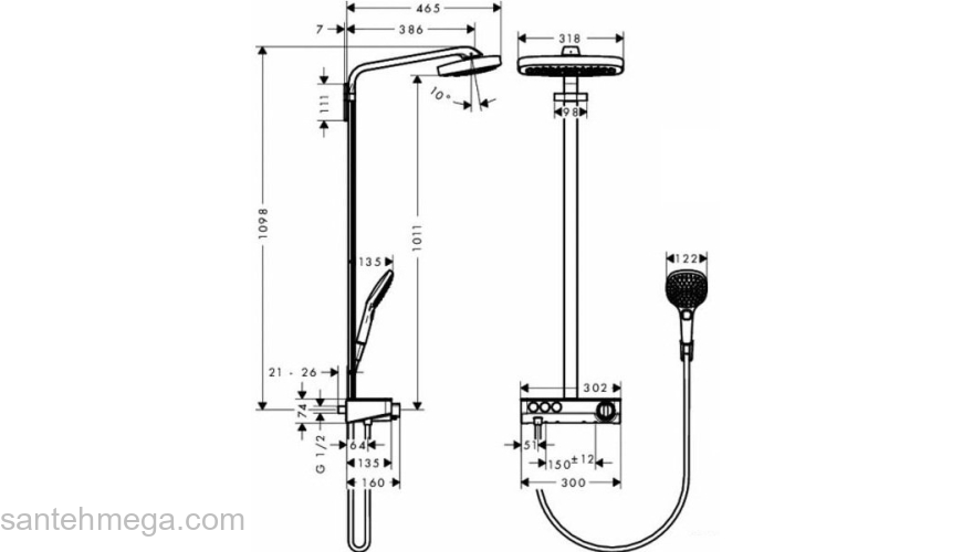 Душевая стойка Hansgrohe Raindance Select Push 300 3jet Showerpipe хром 27127000. Фото