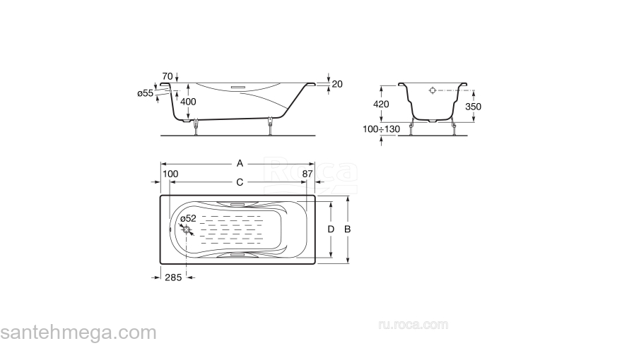 Ванна чугунная ROCA Malibu 150x75 231560000. Фото
