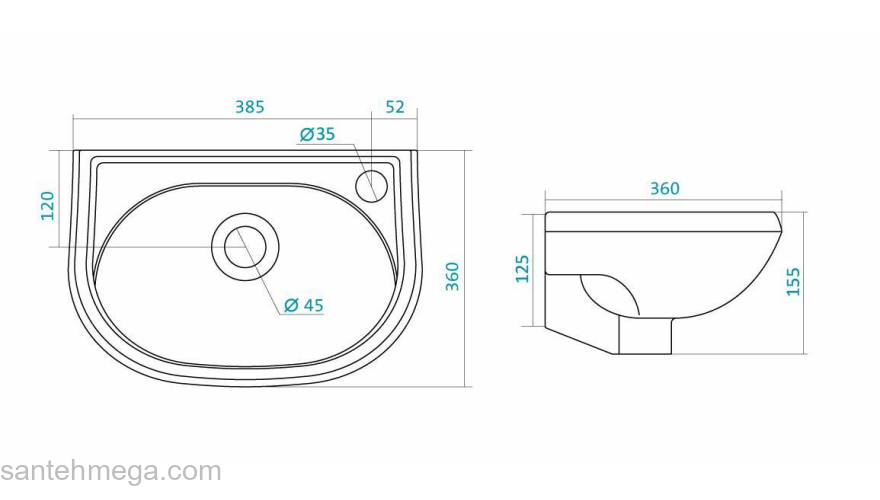 Умывальник SANTEK Бриз 38х26 1.WH11.0.442 (отверстие слева). Фото