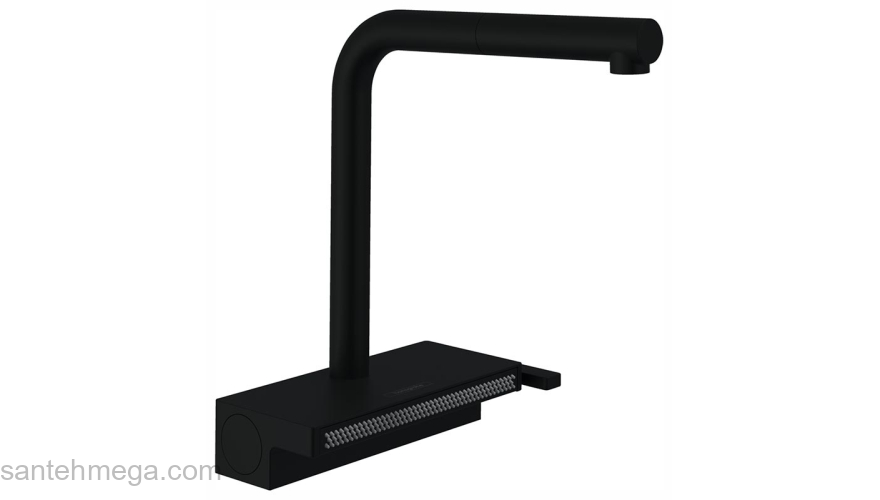 Кухонный смеситель Hansgrohe Aquno Select M81 однорычажный, 250, с вытяжным душем, 2jet, sBox 73830670, матовый черный. Фото