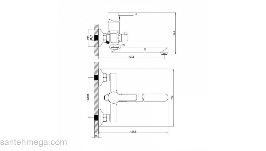 Смеситель для ванны с длинным изливом с керамическим дивертором Sena IDDIS SENSBL2i10WA. Фото