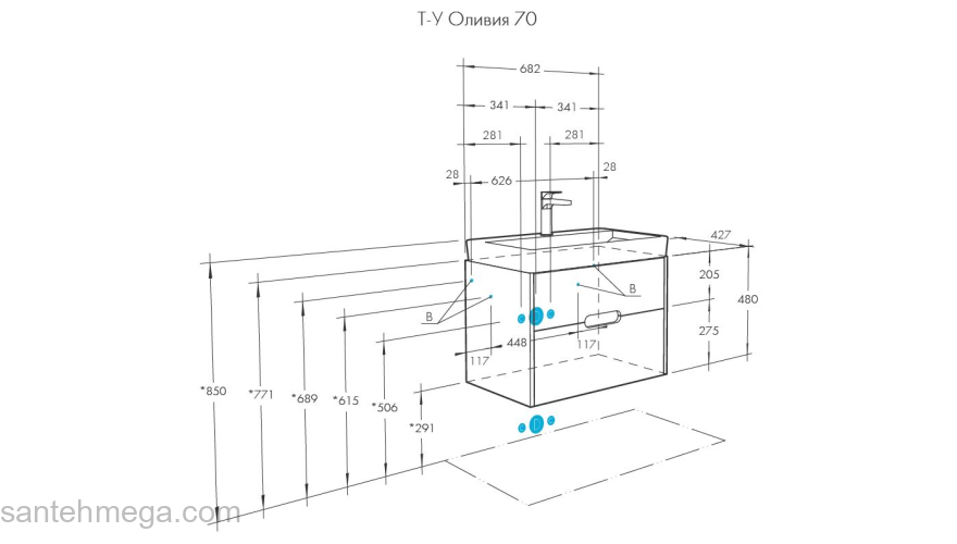 Тумба под раковину подвесная AQUATON Оливия 70 Грей/Дуб Ойстер 1A254301OLUG0. Фото