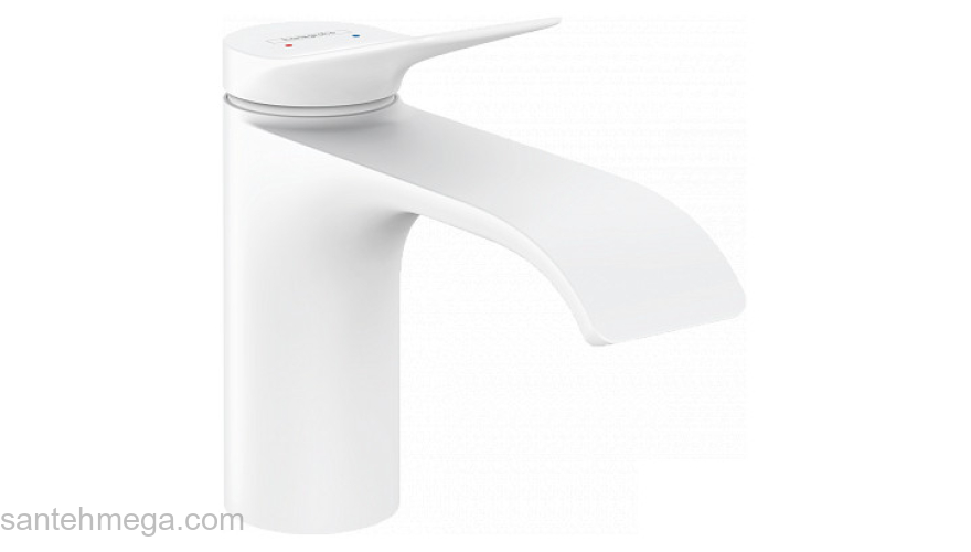 Vivenis Смеситель для раковины, однорычажный, 80 со сливным гарнитуром 75010700, матовый белый. Фото