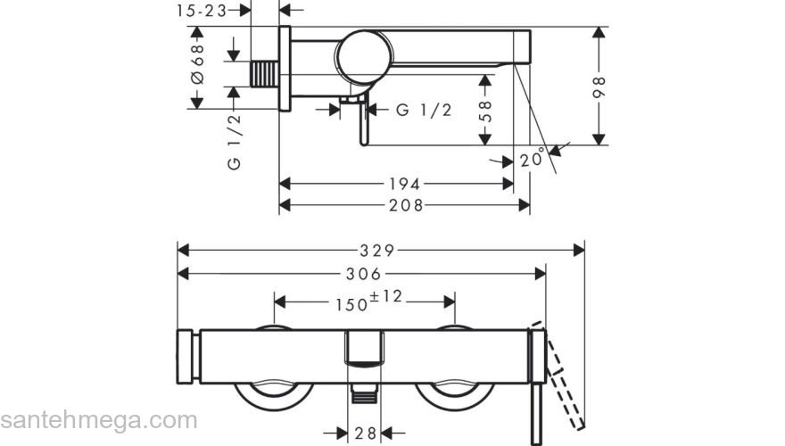 Finoris Смеситель для ванны, однорычажный, внешнего монтажа 76420000, хром. Фото