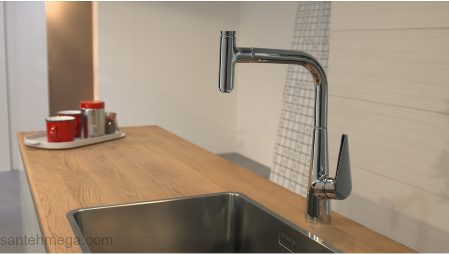 Кухонный смеситель однорычажный, 220, с вытяжным изливом, 1jet Hansgrohe 72822000, хром. Фото