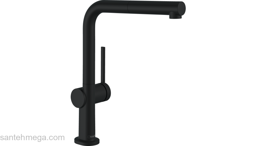 Кухонный смеситель однорычажный, 270, с вытяжным изливом, 1jet, sBox Hansgrohe 72809670, матовый черный. Фото