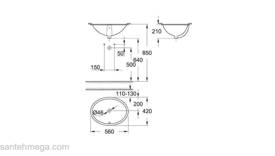 Раковина встраиваемая GROHE Bau Ceramic 56х42 39423000. Фото