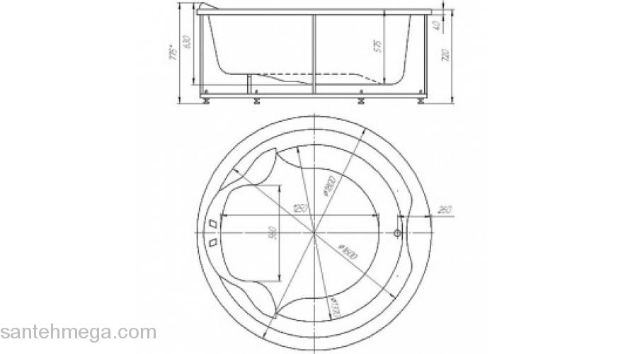 Ванна АКВАТЕК Аура 180х180 с гидромассажем. Фото