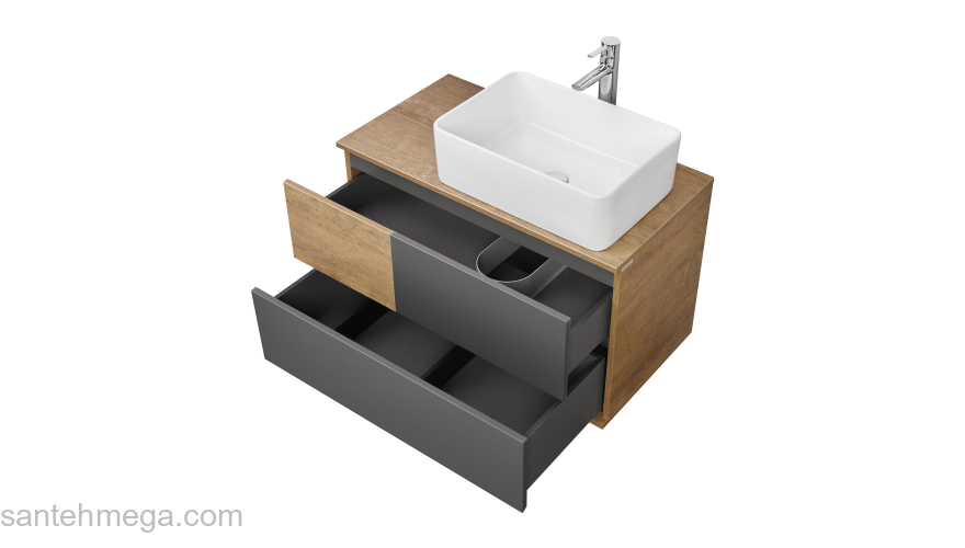 Тумба под раковину подвесная AQUATON Терра 85 Дуб Кантри/Антрацит 1A247201TEKA0. Фото