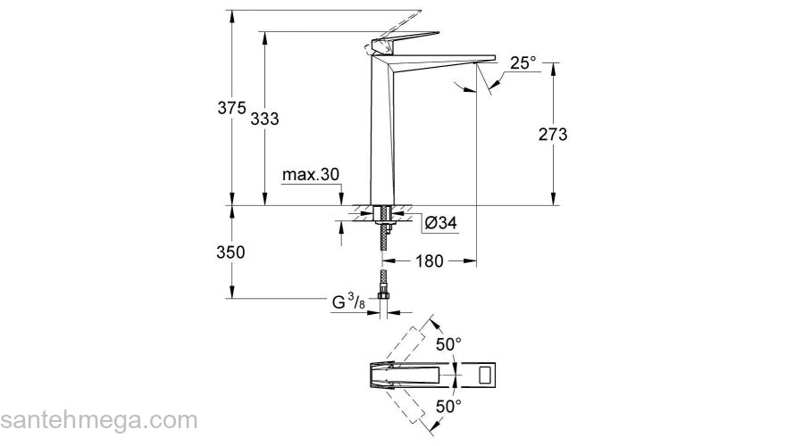 GROHE 23114A00 Allure Brilliant Смеситель для раковины, свободностоящий, гладкий корпус, цвет: темный гарфит, глянец. Фото