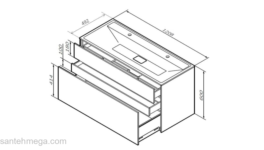 База под раковину подвесная 120 см, 3 ящика, элегантный серый AM.PM Inspire 2.0 M50AFHX1203EGM. Фото