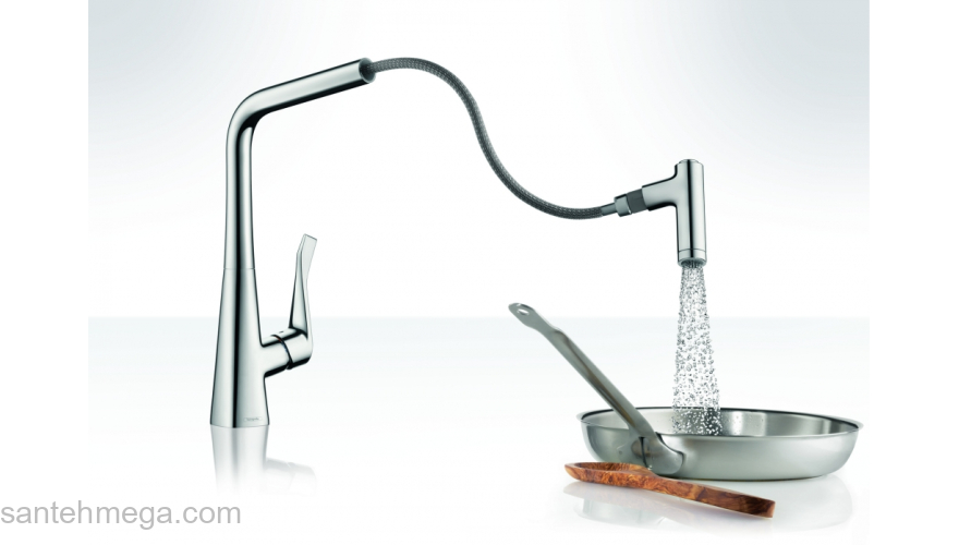 Кухонный смеситель однорычажный, 220, с вытяжным изливом, 1jet Hansgrohe 72822000, хром. Фото