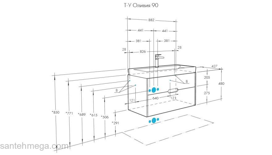 Тумба под раковину подвесная AQUATON Оливия 90 Бежевый/Дуб Веллингтон 1A254401OLVG0. Фото