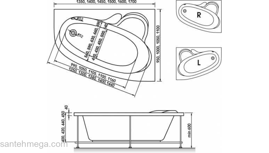 Ванна RELISAN Ariadna 160x105. Фото