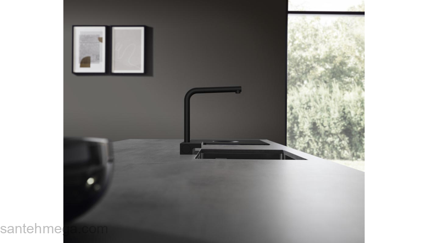 Кухонный смеситель Hansgrohe Aquno Select M81 однорычажный, 250, с вытяжным душем, 2jet, sBox 73830670, матовый черный. Фото