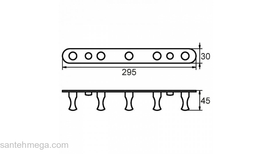 Планка с крючками пятерная сплав металлов Milardo 003SM50M41 для ванной комнаты. Фото