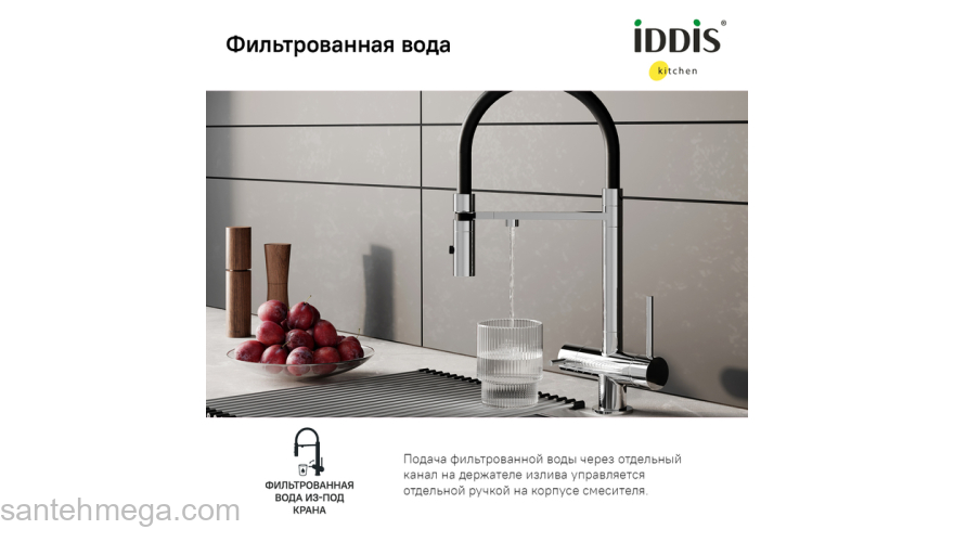 Смеситель для кухни с фильтром и гибким изливом хром Ace IDDIS ACESBFFi05. Фото