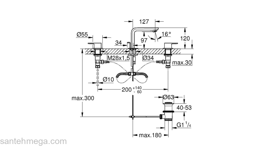 GROHE 20304001 Lineare New Смеситель для раковины на 3 отверстия с низким изливом. Фото