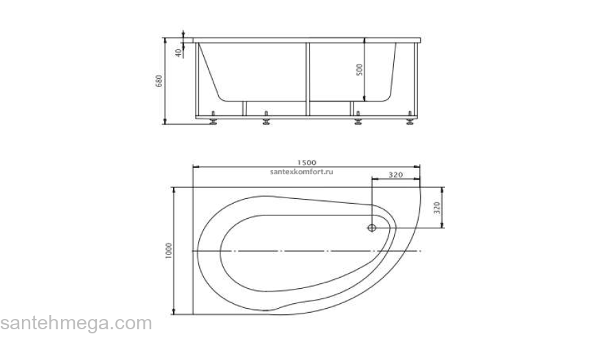 Ванна АКВАТЕК Вирго 150х100 с гидромассажем. Фото