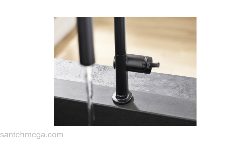 Кухонный смеситель однорычажный, 210, с вытяжным душем, 2jet Hansgrohe 72800670, матовый черный. Фото