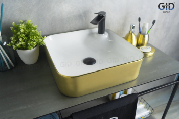 Раковина накладная GID Nc429 43х43 52218 Белый / Золото. Фото