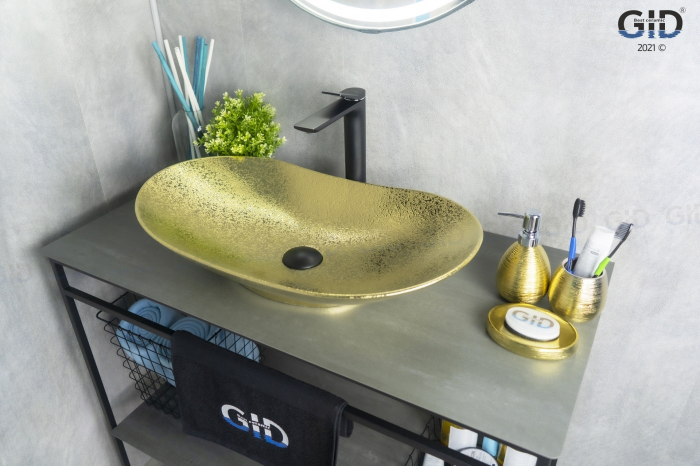 Раковина накладная GID Gd9811 65х37 53340 Золото. Фото