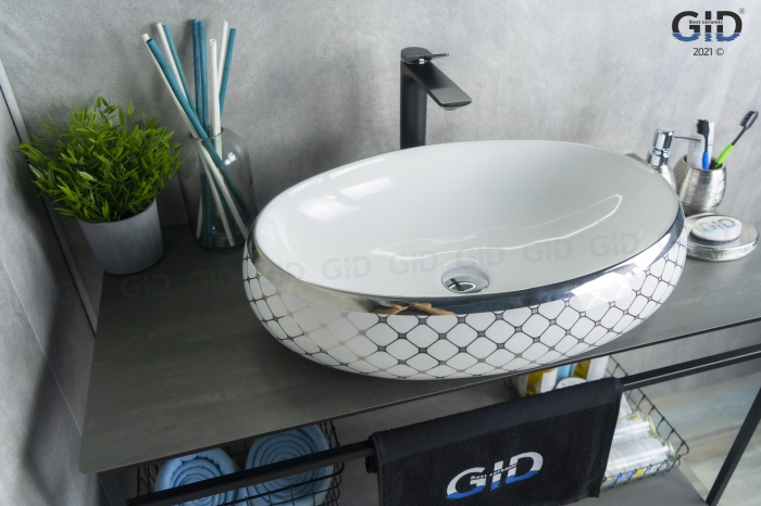 Раковина накладная GID Nc262 59х40 52201 Белый / Хром. Фото