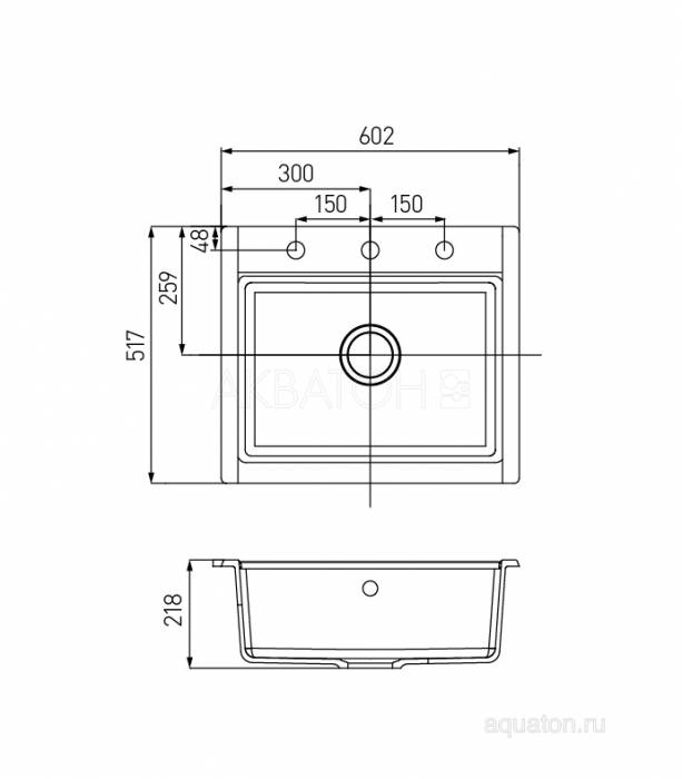 Мойка для кухни Акватон Делия 60 прямоугольная серая 1A715232LD230. Фото