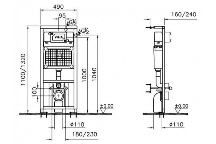 Инсталляция с подвесным унитазом с сиденьем VITRA Normus 9773B003-7203. Фото
