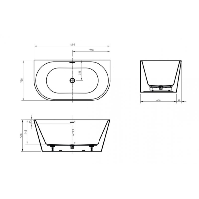 Ванна акриловая пристенная BELBAGNO BB710-1400-750. Фото
