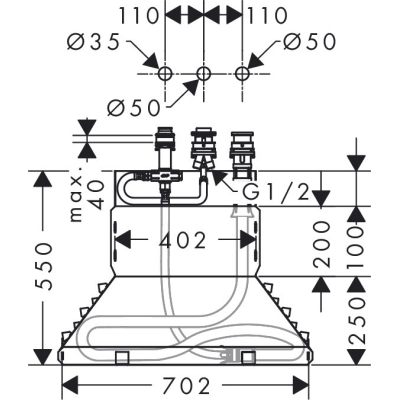 Скрытая часть смесителя Hansgrohe на 3 отверстия на край ванны 13437180. Фото