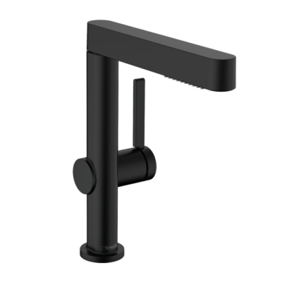 Finoris Смеситель для раковины, однорычажный, 230 с вытяжным душем 2jet, со сливным клапаном Push-Open 76063670, матовый черный. Фото